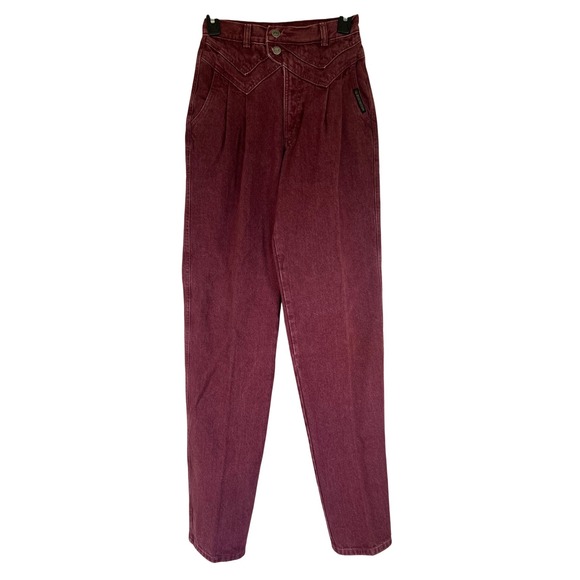 Vintage Rocky Mountain High Waist Jeans Burgundy Western Mom Pants - Size 27 - Picture 1 of 5